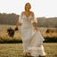 Elegant V-back Applique Tulle Long Wedding Dresses, BGH078