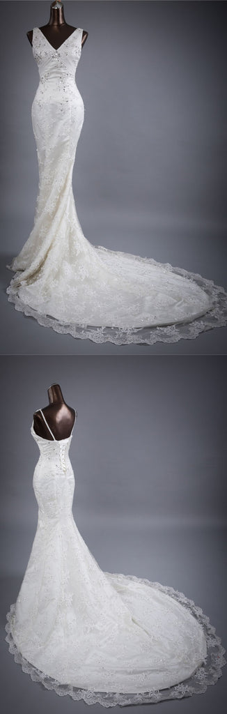 V Neck Mermaid Affordable Charming Long Wedding Dresses, BGW001