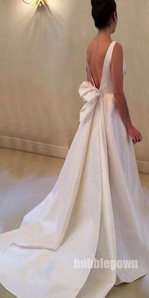 Simple Cheap Satin A Line V Back Long Bridal Wedding Dresses, BGP257