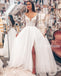 Popular V-line Long Lace Sleeve Bridal Long Wedding Dresses, BGH004