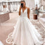 A Line Spaghetti Strap V-neck Charming Applique Long Wedding Dresses, BGH006